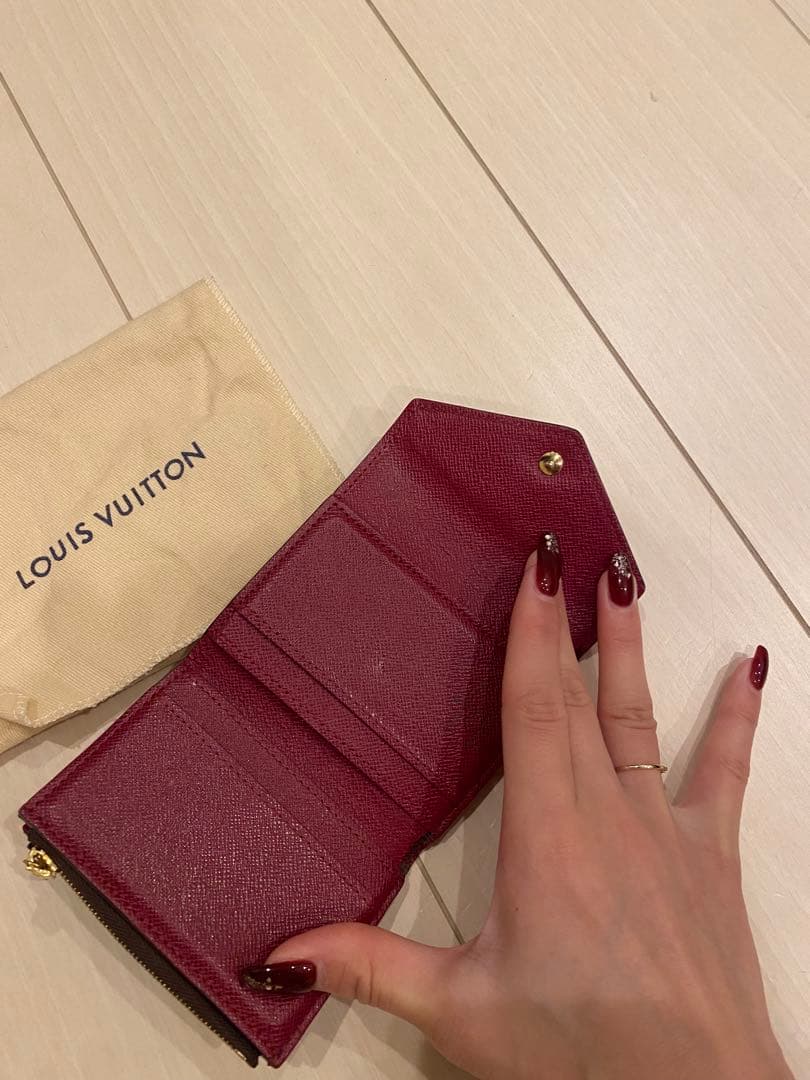 LOUIS VUITTON 三つ折り財布 ブラウン/ワインレッド