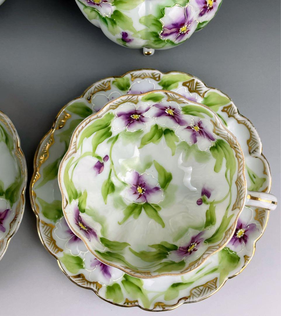 【美品】オールドノリタケ パンジー紋 ティーセット ビオラ 三つ脚 猫足