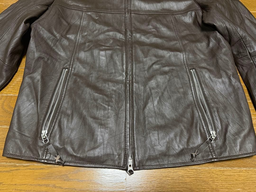 【美品】Uniqlo 羊革 ラムレザー シングルライダース ダブルジップ XL