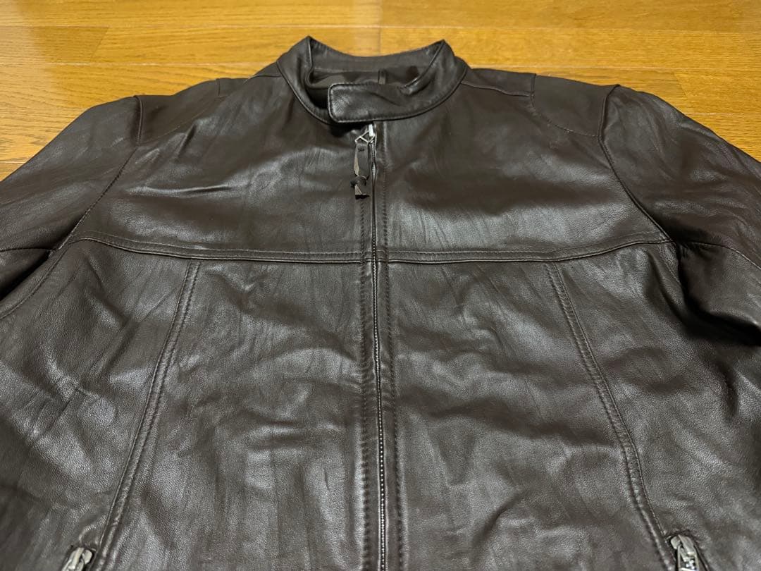 【美品】Uniqlo 羊革 ラムレザー シングルライダース ダブルジップ XL