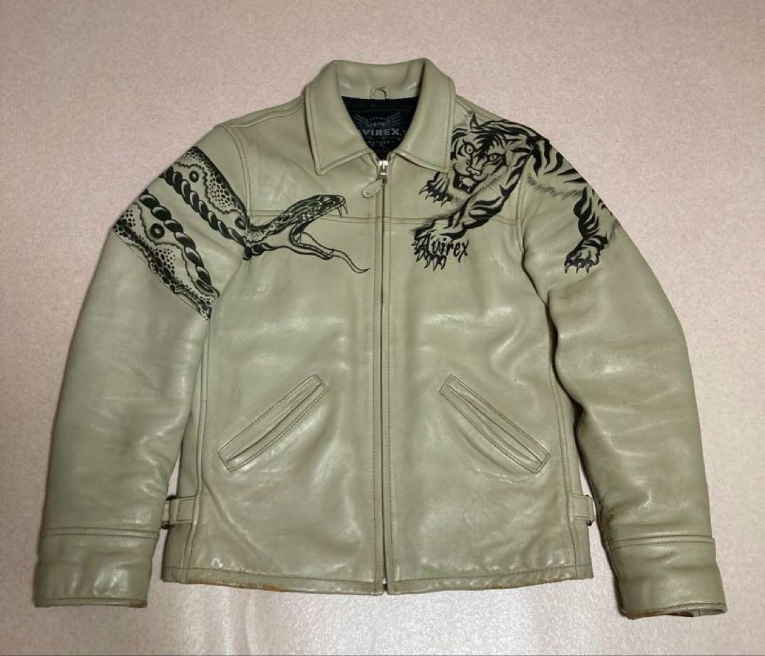 極希少 AVIREX 世界80着限定 虎&蛇墨絵 レザー ライダースジャケット
