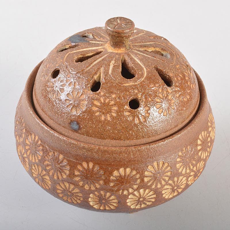 肥前　くろかみ窯　小野竹春作　花文　香炉　共箱　C　R7327