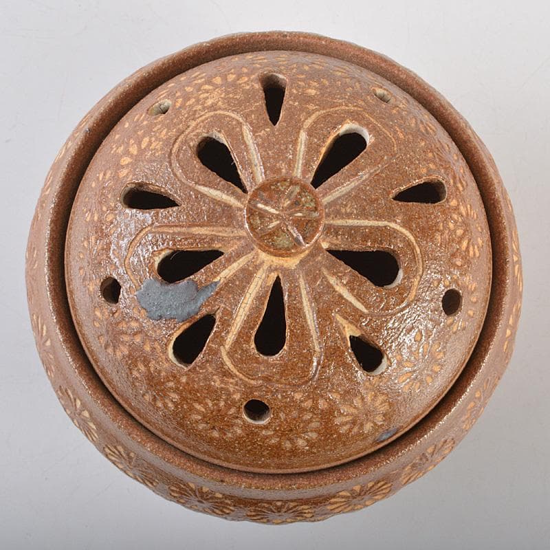 肥前　くろかみ窯　小野竹春作　花文　香炉　共箱　C　R7327