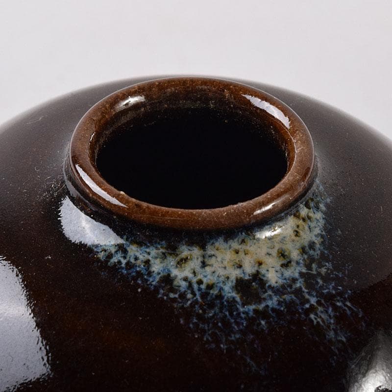 茶道具　京焼　清閑寺窯　杉田祥平造　国司茄子　茶入　仕覆付　共箱　V　8093