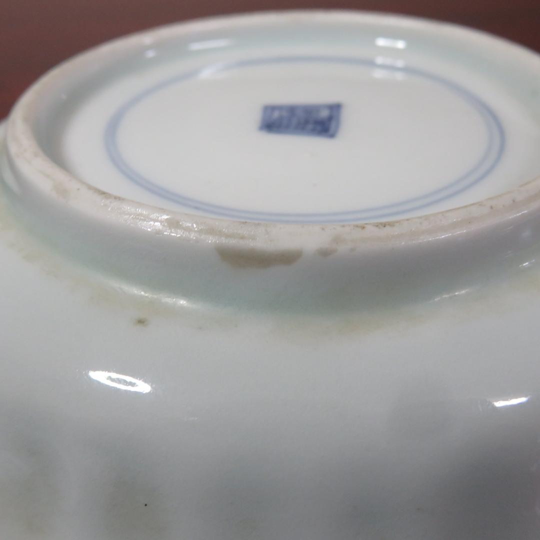 染付皿 中皿 3枚 鳥文 花文 岩文 花弁縁 明治 大正 五寸皿 美品