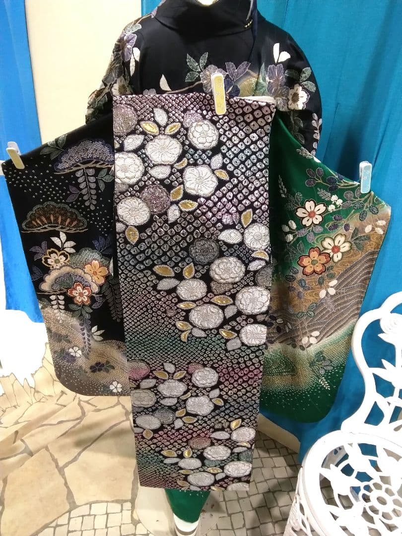 振袖フルセット、正絹絞り辻が花、成人式、重ね衿、帯揚げ帯締め、膨れ袋帯、襦袢