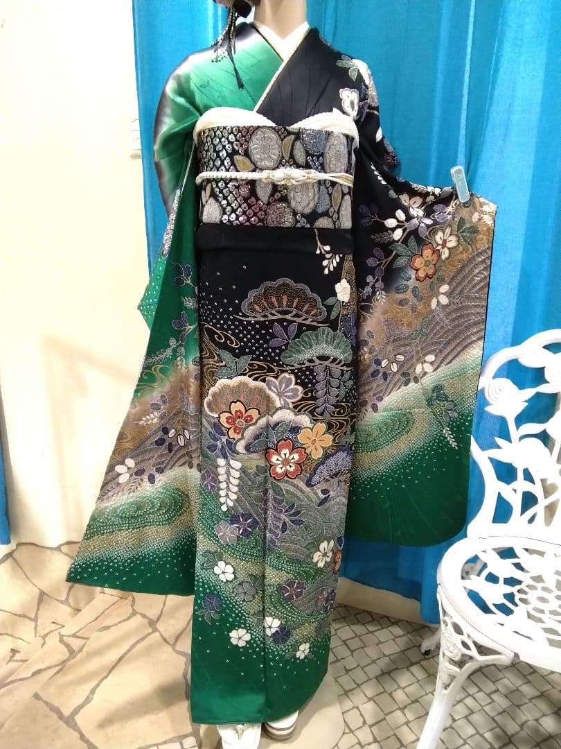 振袖フルセット、正絹絞り辻が花、成人式、重ね衿、帯揚げ帯締め、膨れ袋帯、襦袢