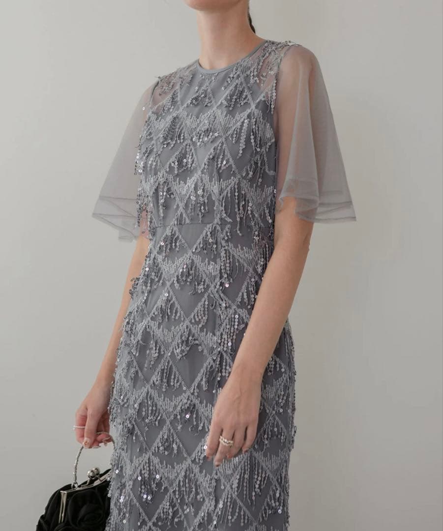 パーティードレス スパンコール　グレーM