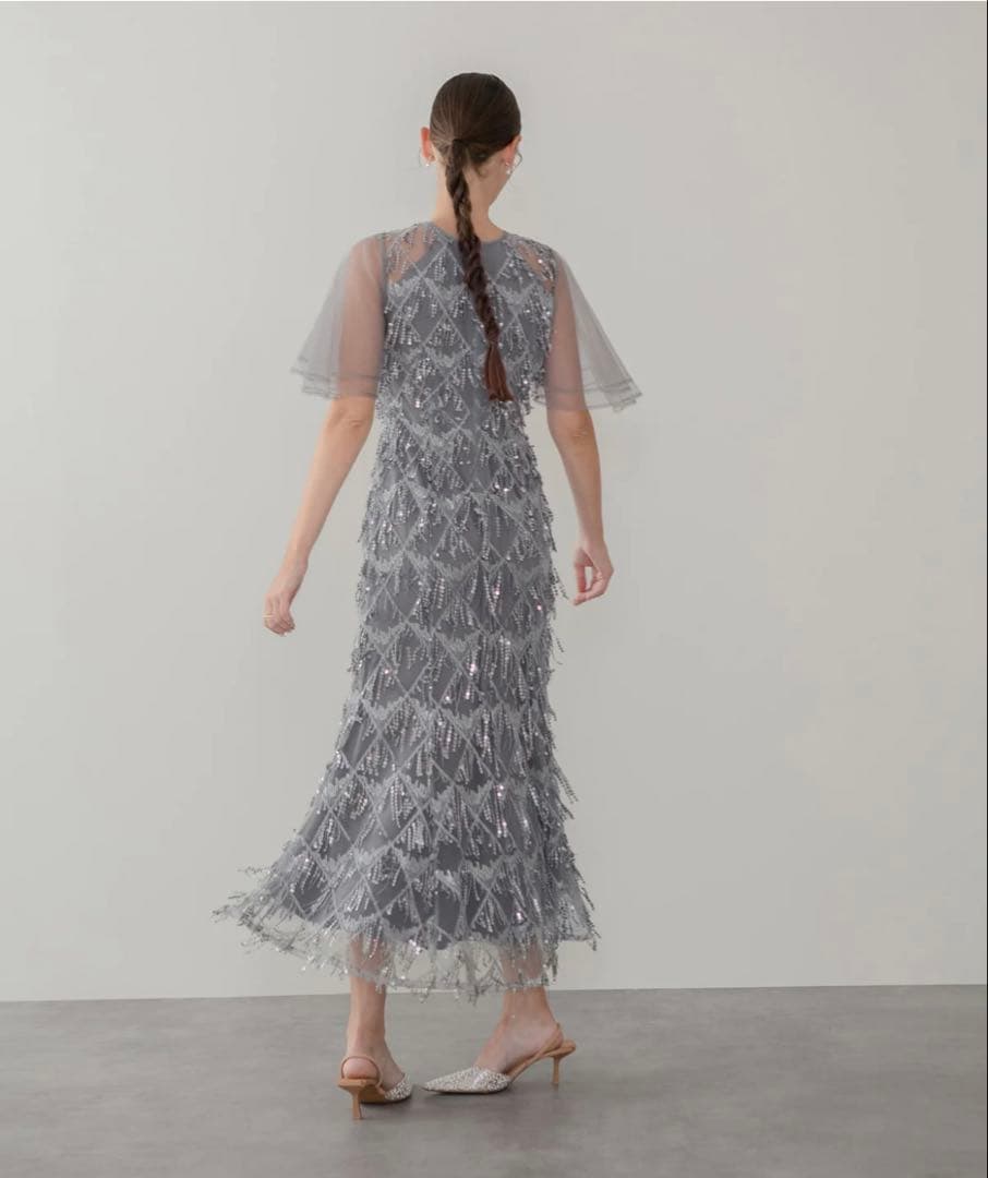 パーティードレス スパンコール　グレーM