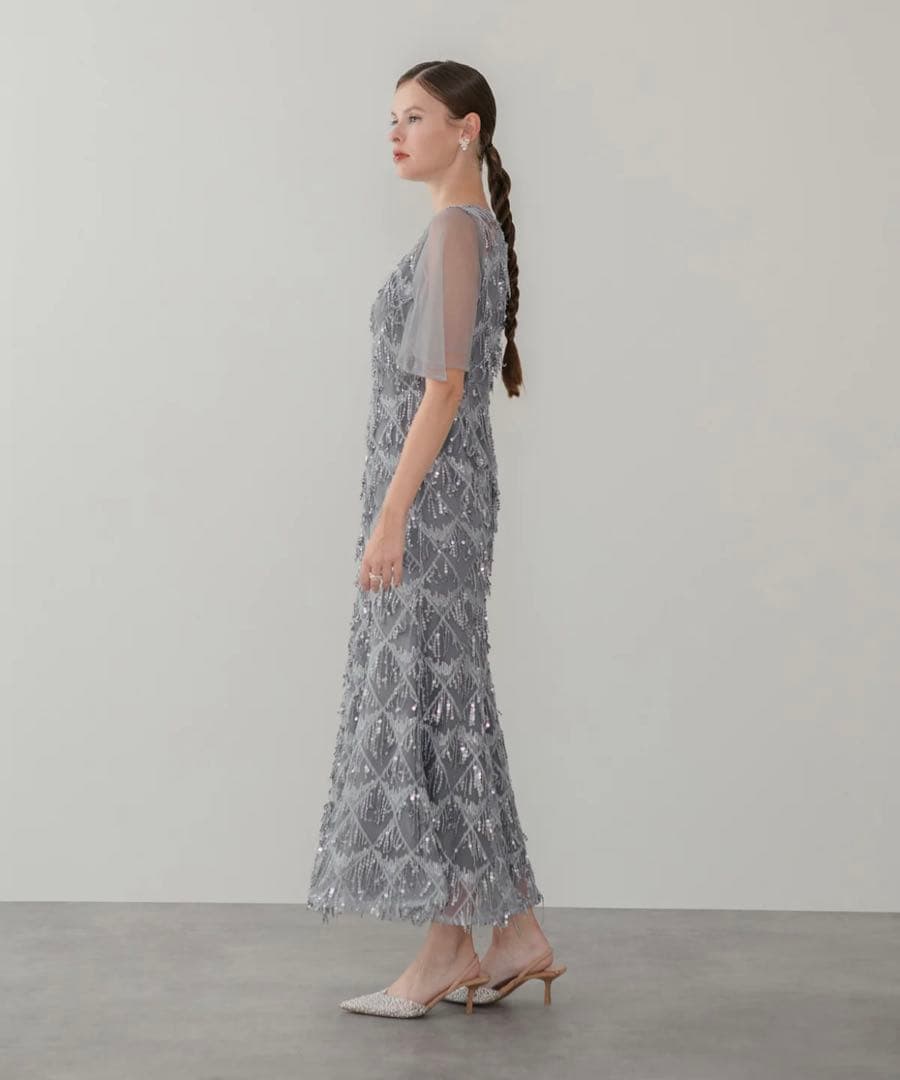 パーティードレス スパンコール　グレーM