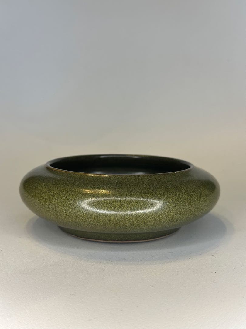 中国 清代光緒期 茶葉末釉 筆洗 オリーブ釉 文房 古美術 骨董品