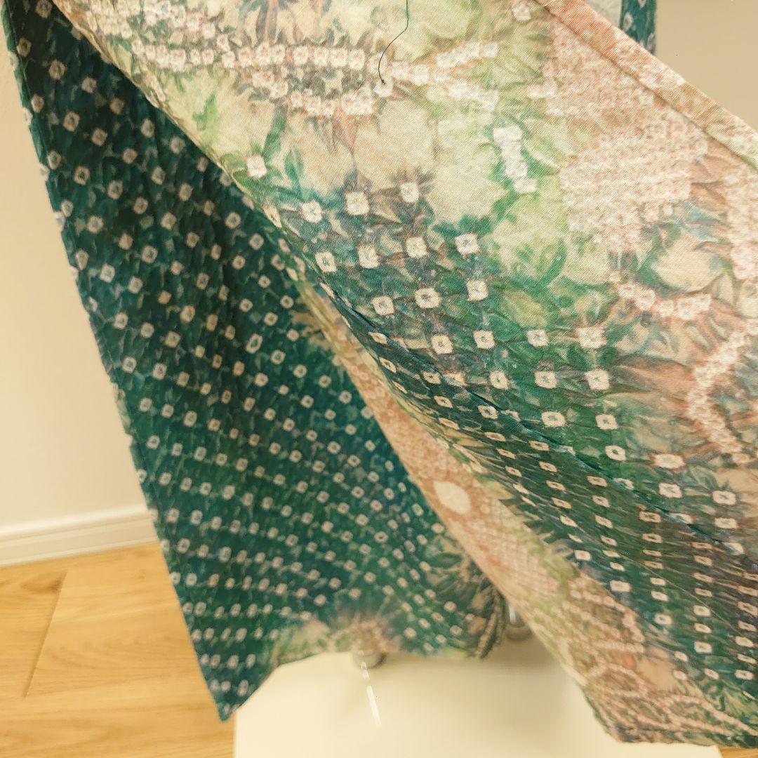 【有松絞り】総絞り 浴衣 深緑 グリーン 身丈155.5cm 裄丈63cm