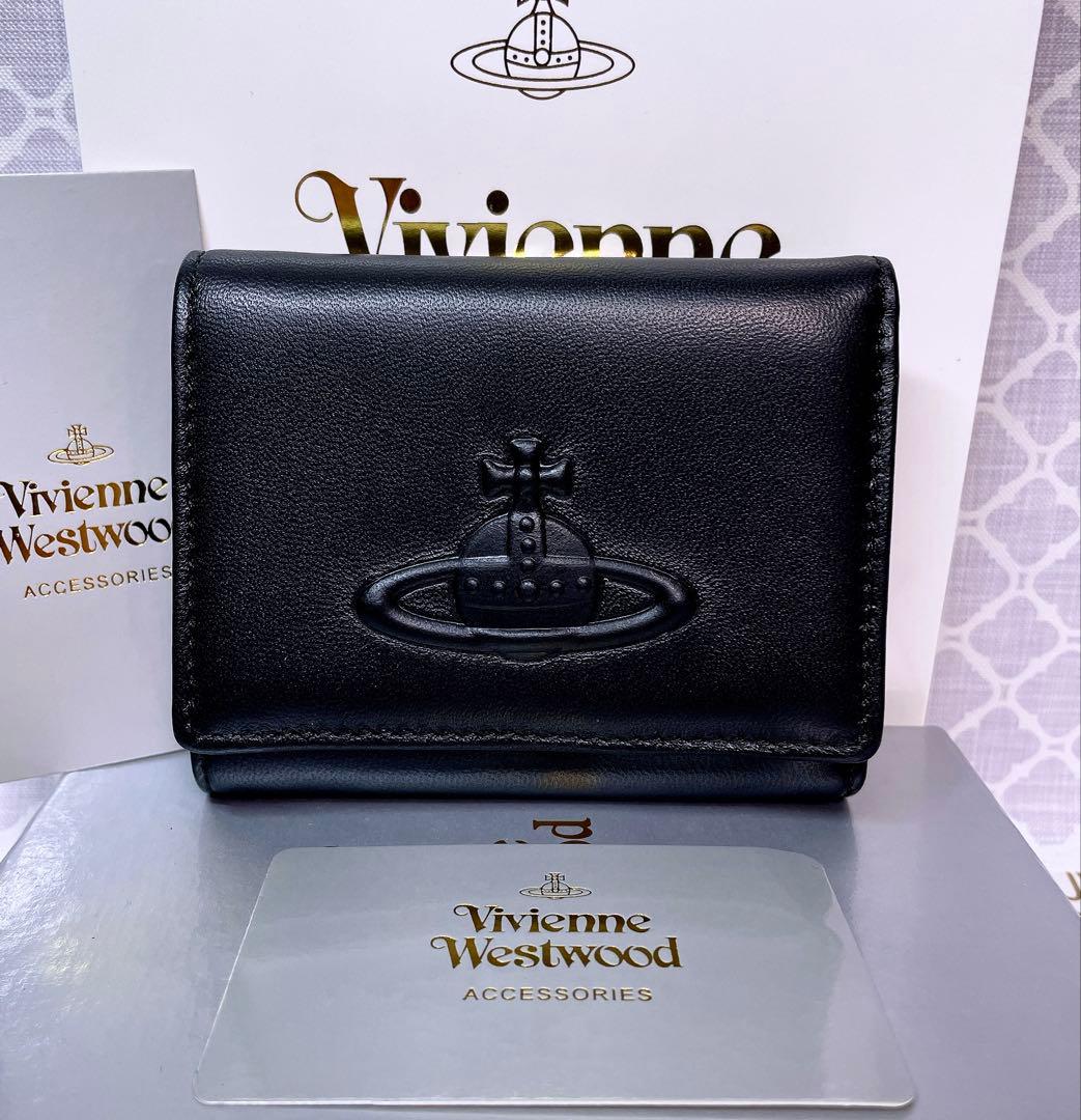 【素敵✨️ショッパー付】新品 ヴィヴィアン・ウエストウッド 三折財布 スムース黒