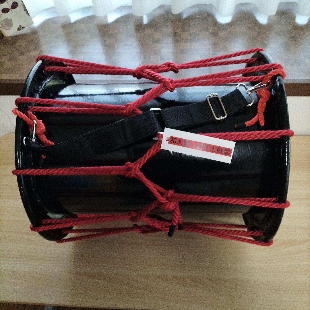 担ぎ太鼓1.2尺　締太鼓　和太鼓 　天然皮革　ストラップ付き　中古品⑫