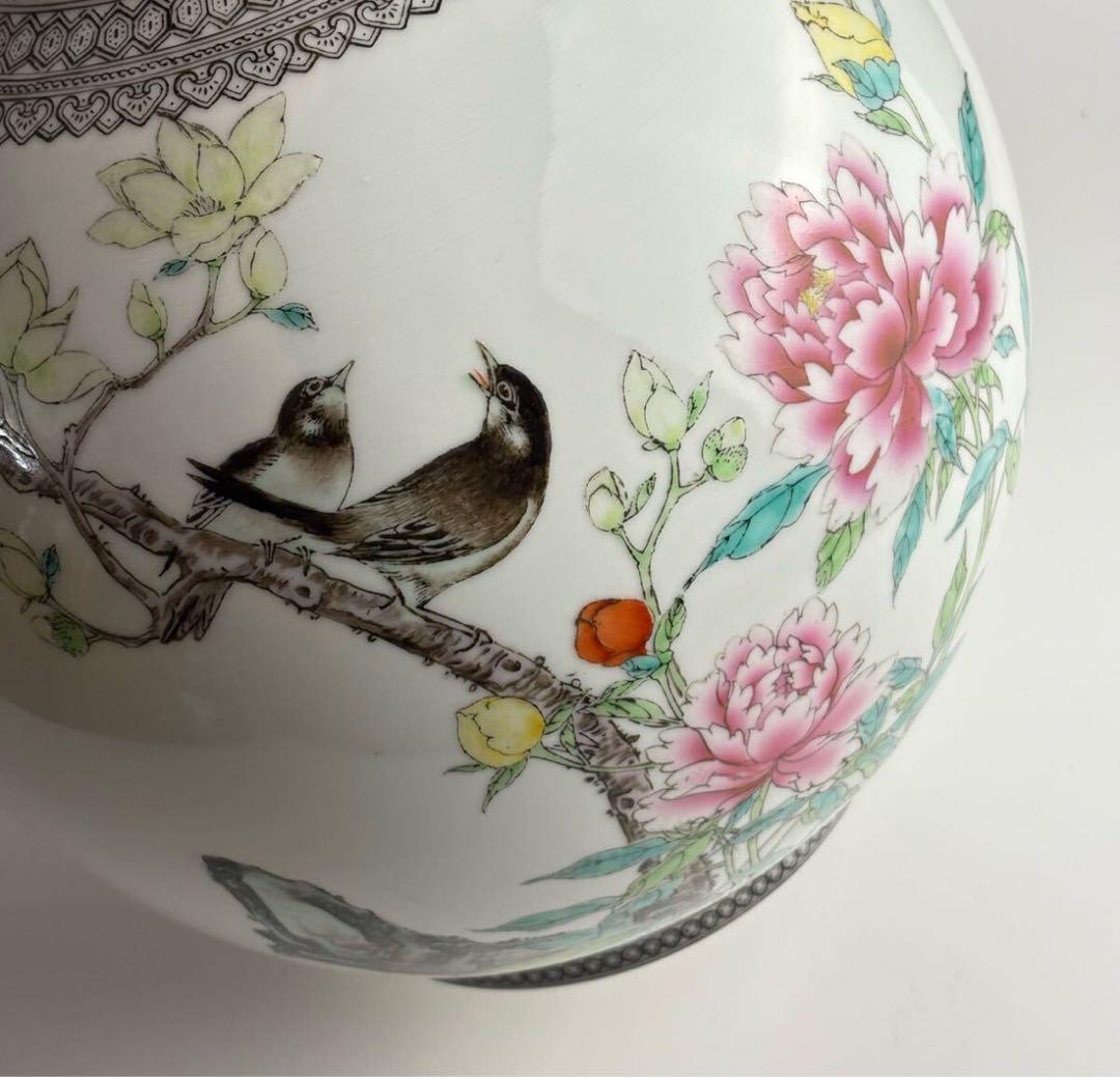 中国 花瓶 色絵 磁器 花鳥 壺 壷 花瓶 陶磁器 粉彩