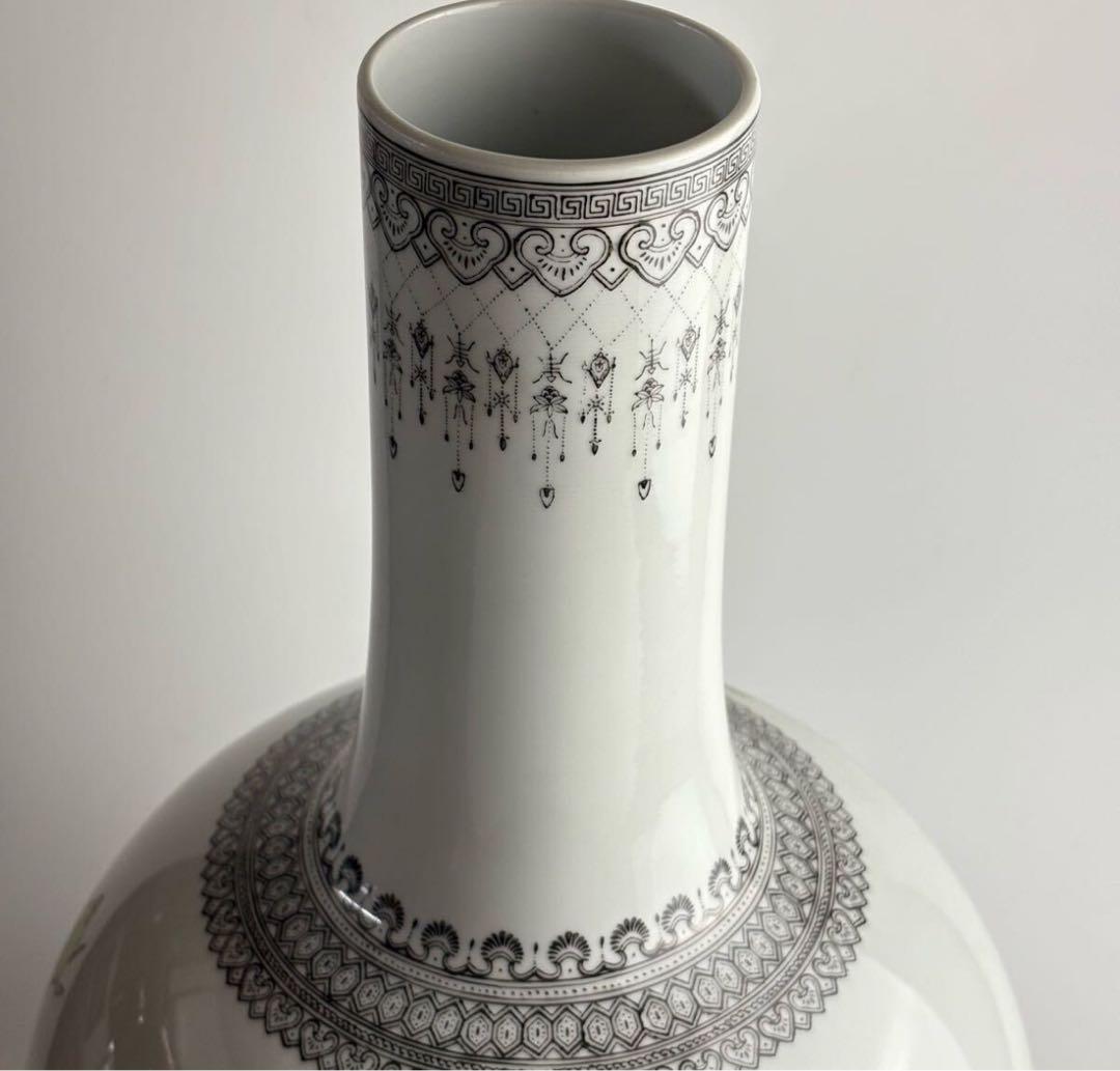 中国 花瓶 色絵 磁器 花鳥 壺 壷 花瓶 陶磁器 粉彩