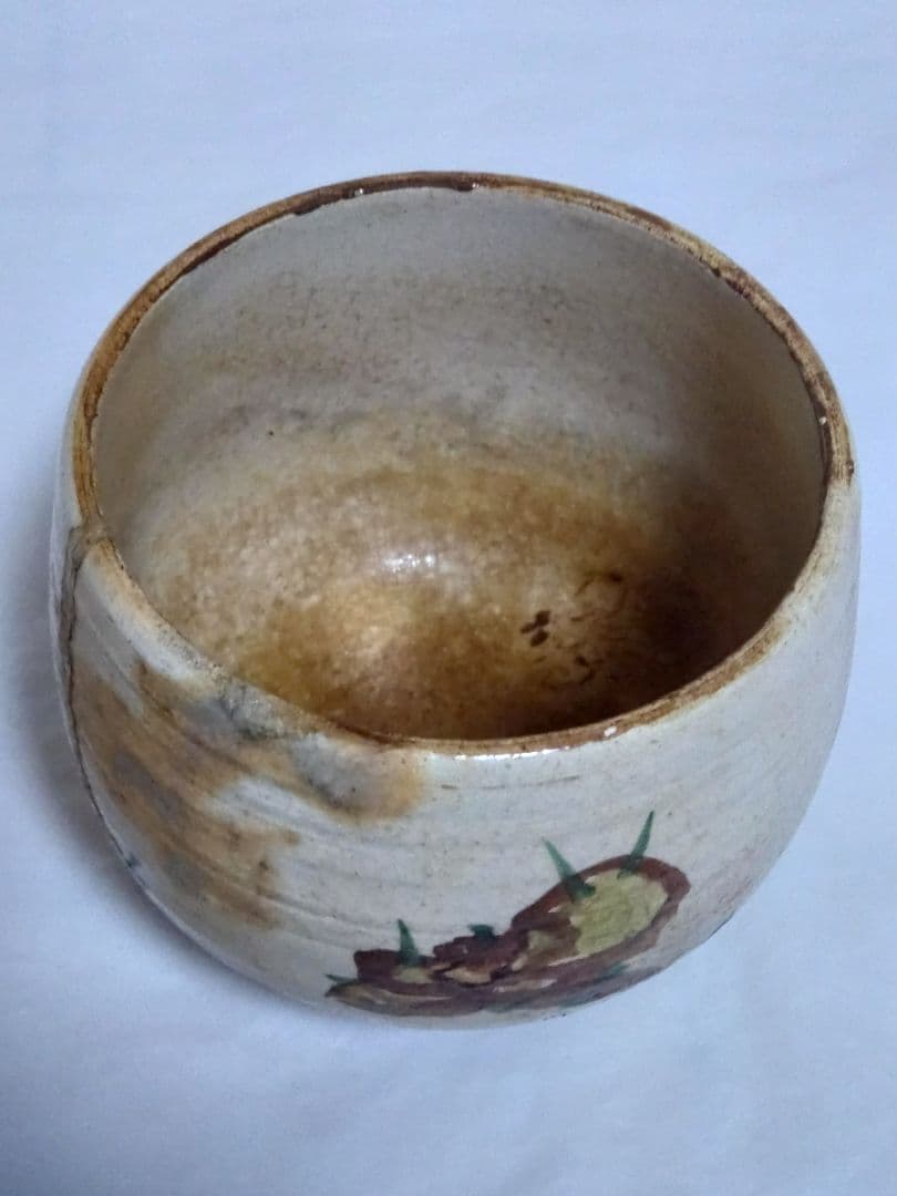 茶道具　時代物　京焼　景堂銘　花押入　抹茶碗 金継ぎあり