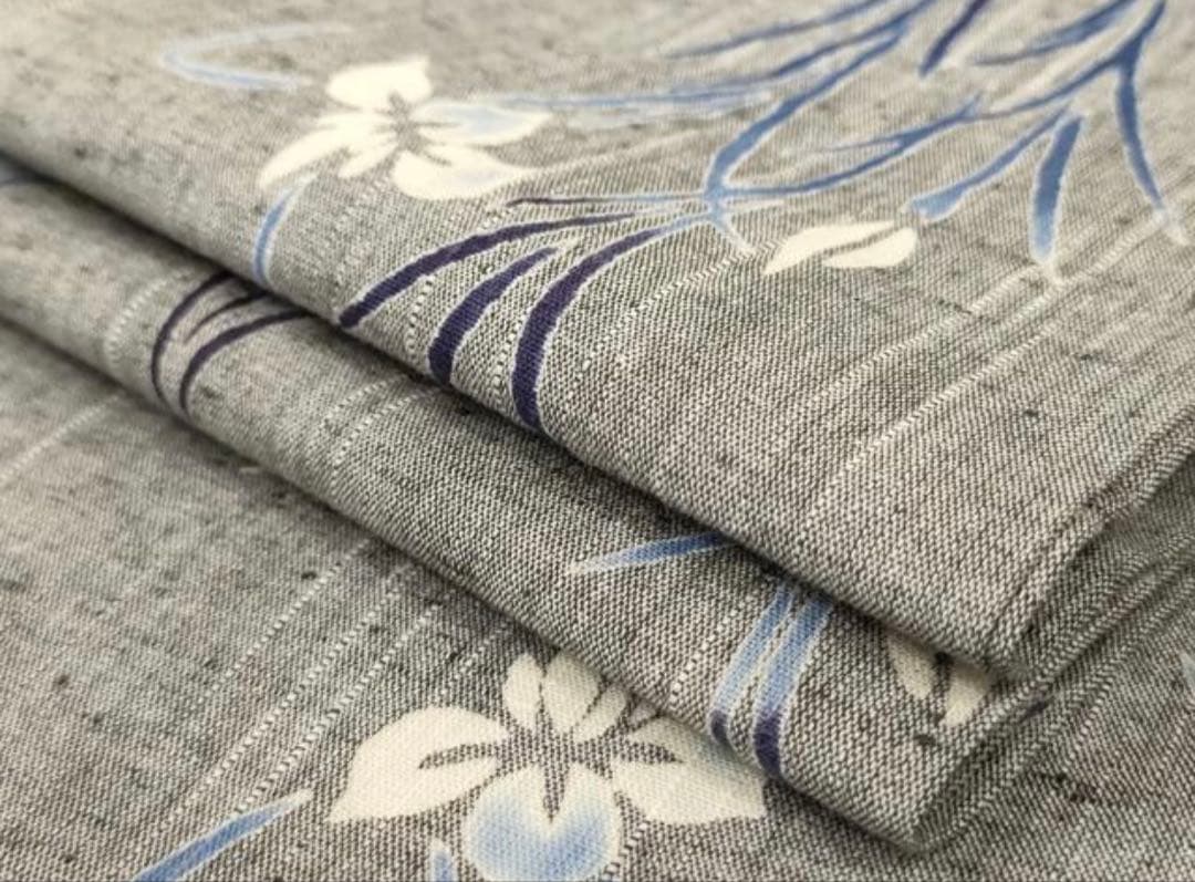 竺仙　注染　綿紬　グレー　菖蒲　Lサイズ