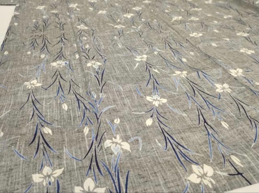 竺仙　注染　綿紬　グレー　菖蒲　Lサイズ