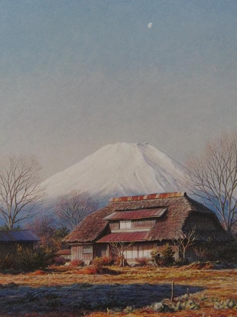 金子東日和、【朝の月（山梨県忍野村）】希少な額装用画集より、状態良好、新品額装付