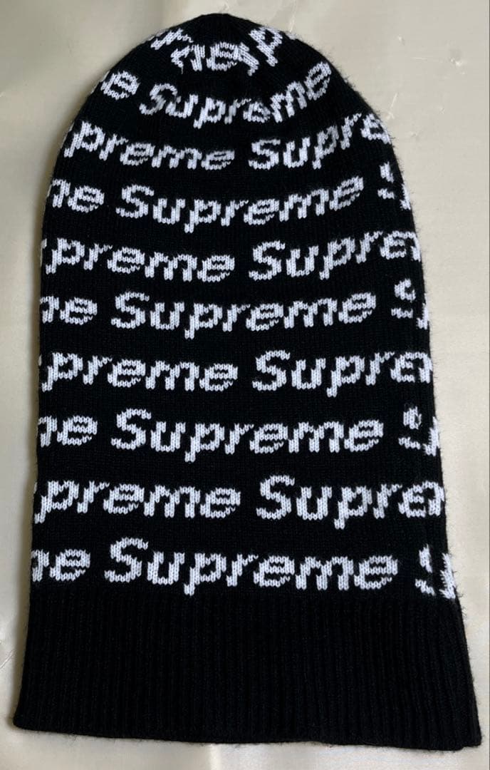 Supreme ロゴニット帽 ブラック/ホワイト
