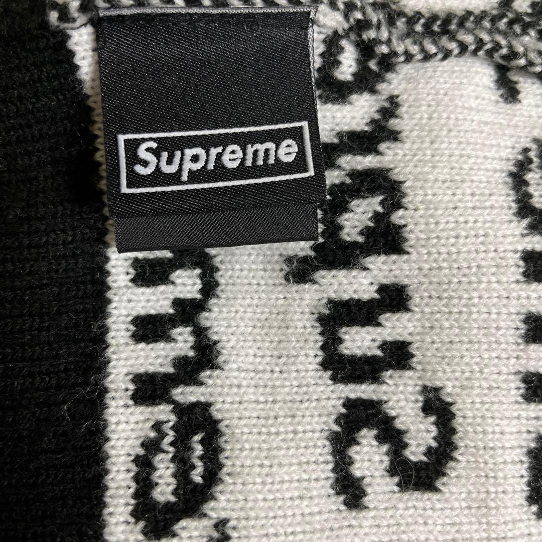Supreme ロゴニット帽 ブラック/ホワイト