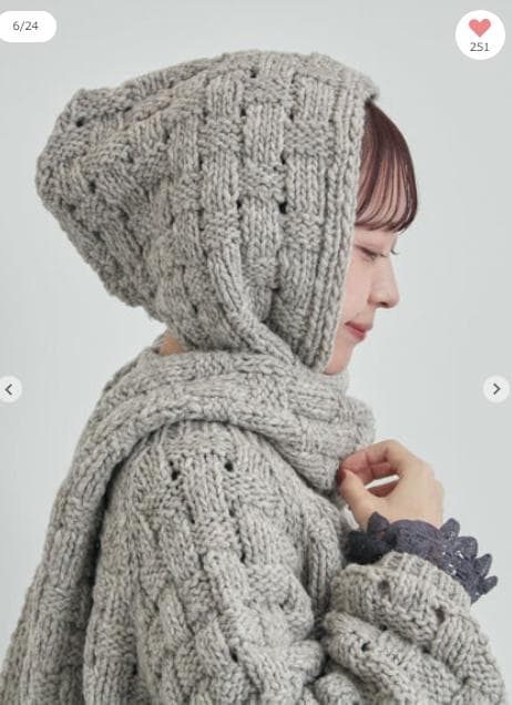 【未使用・ツハル】ペルーニット❀柄編みバラクラバ❀グレー❀TSUHARU