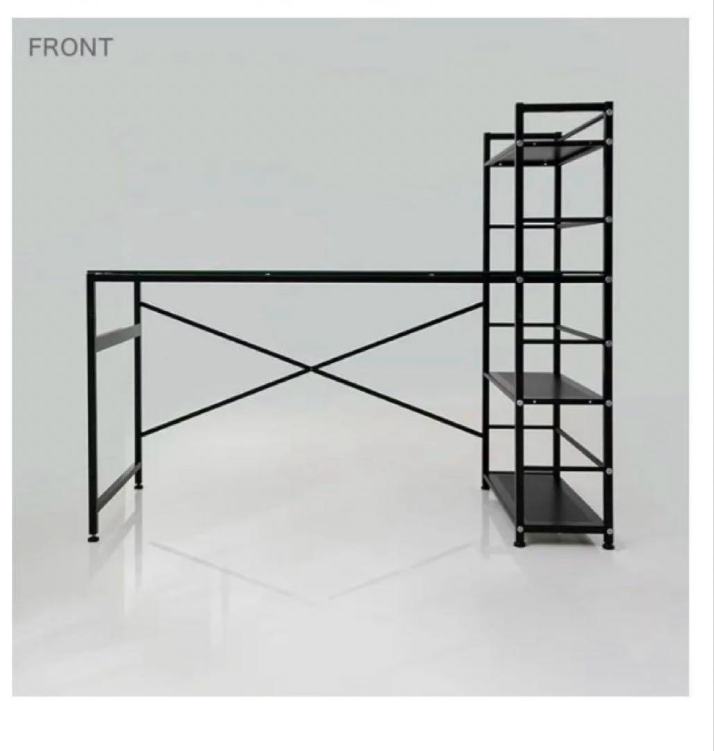 パソコンデスク 棚付き 収納ラック一体型 強化ガラス LOWYA