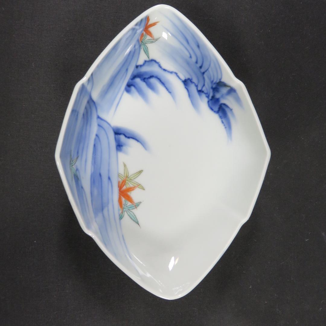 皿 向付 4客 染付 変形 渦福 山水 風景 唐草