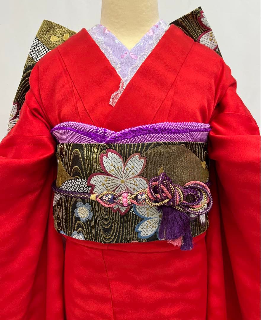 振り袖　フルセット　別誂絞り長襦袢付　赤　黒　ツートーン　成人式　 580