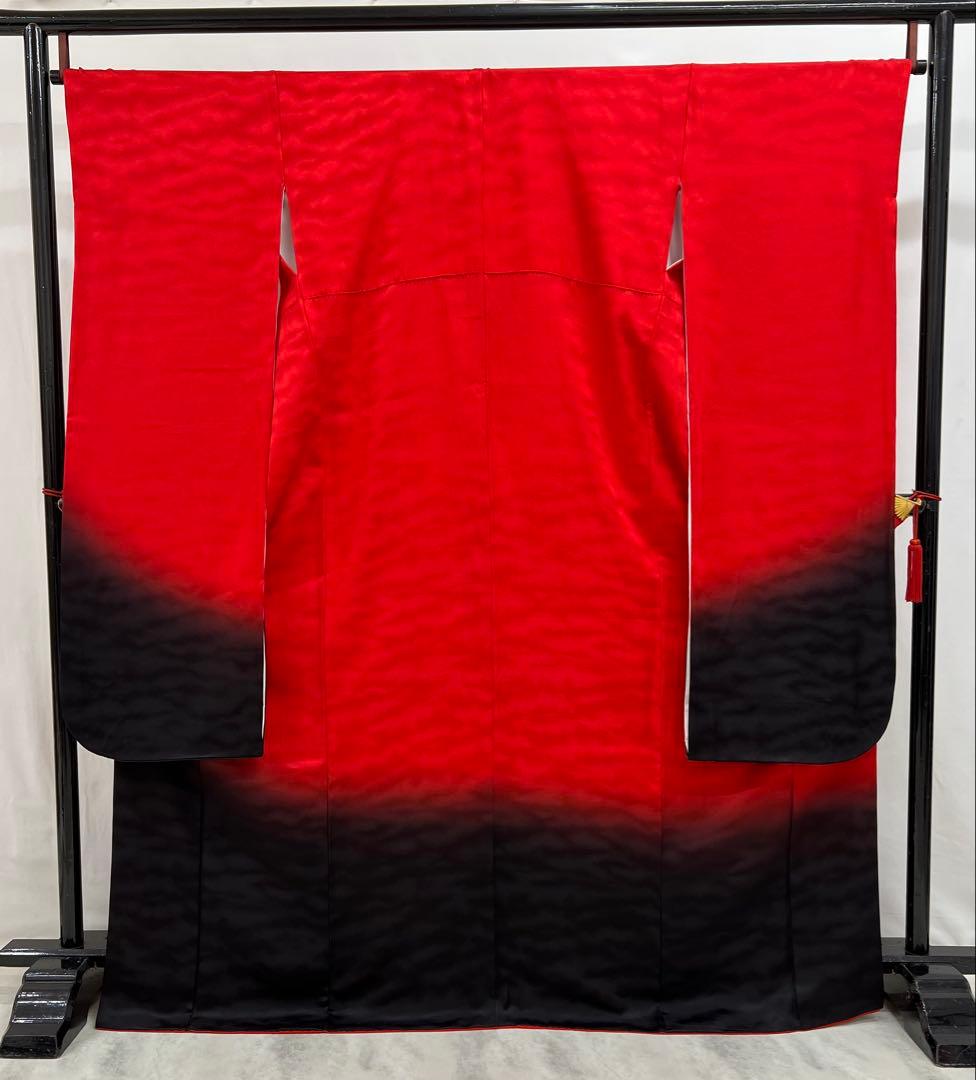 振り袖　フルセット　別誂絞り長襦袢付　赤　黒　ツートーン　成人式　 580