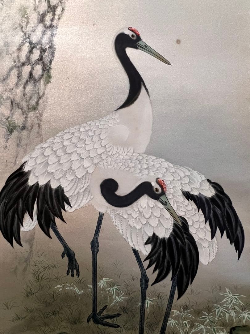 国井幸雪『老松鶴』 肉筆 共箱 縁起物 日本画 掛け軸 掛軸 柳甫 正月 直筆