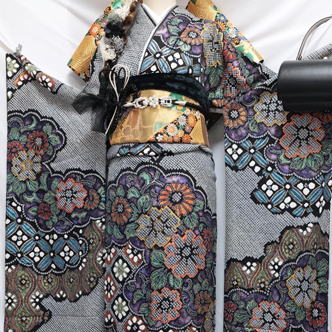 【美品】◆振袖セット◆丈165.5cmフルセット黒総絞り成人式前撮り正絹08HC