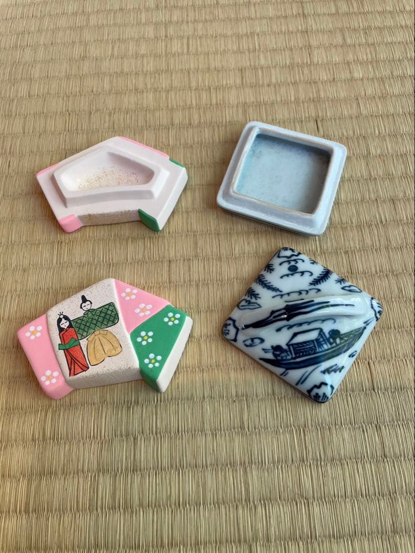 茶道具香合蓋置　堆朱　柚子　隅田川　砂金袋　お雛様　兎　つばき蓋置　ぼんぼり蓋置