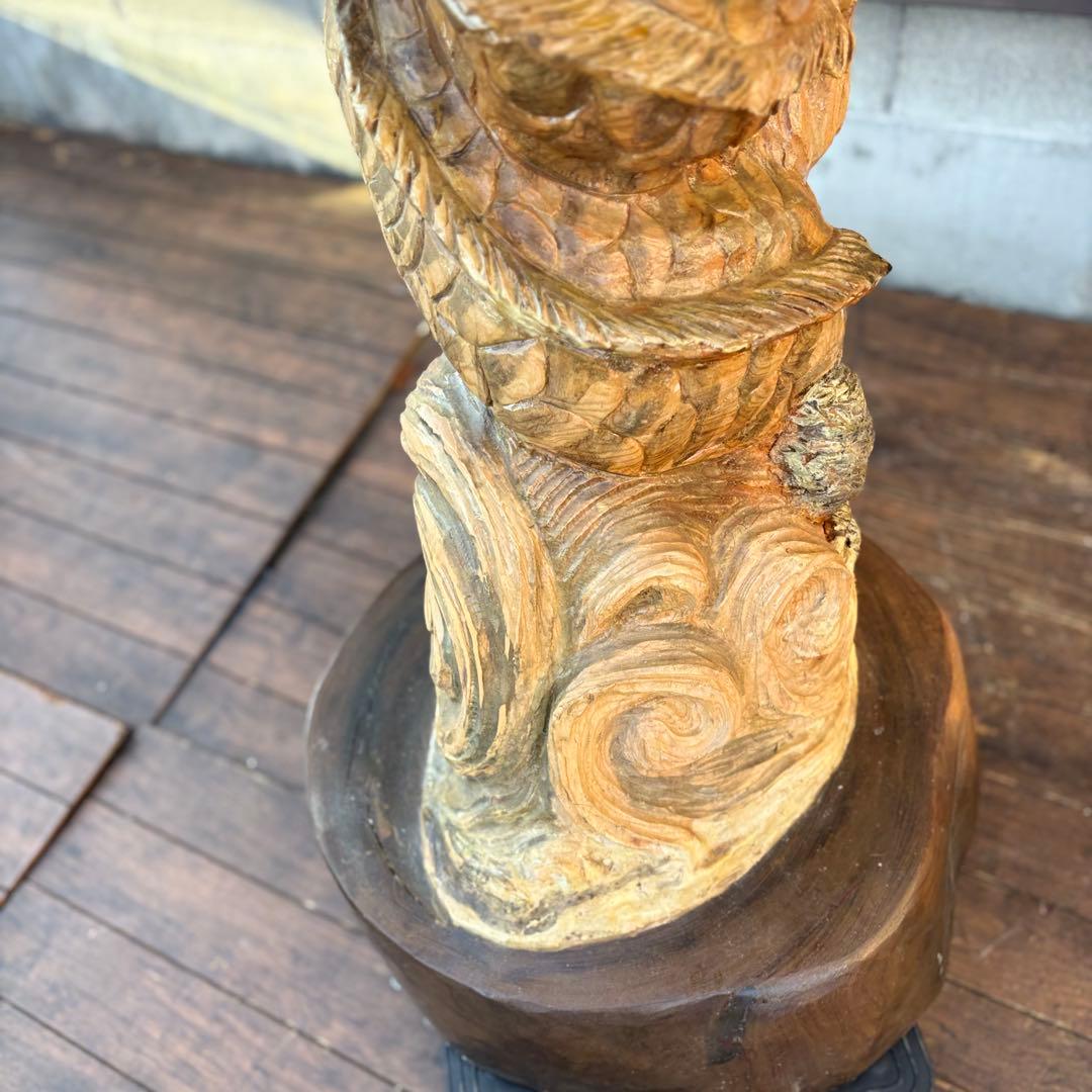 大迫力！木彫り 昇り龍 ドラゴン 一刀彫 置物 大型彫刻 和風 美術品ビンテージ