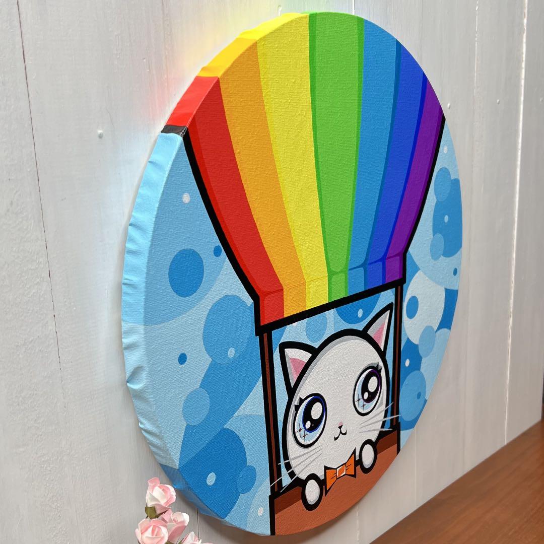 「虹色の気球」｜絵画 原画 動物画 猫の絵 イラスト ドローイング