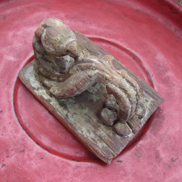 19世紀　インドの古い木彫　オウム　蛇　アンティーク