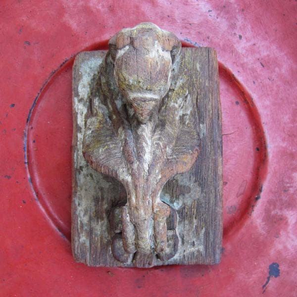 19世紀　インドの古い木彫　オウム　蛇　アンティーク