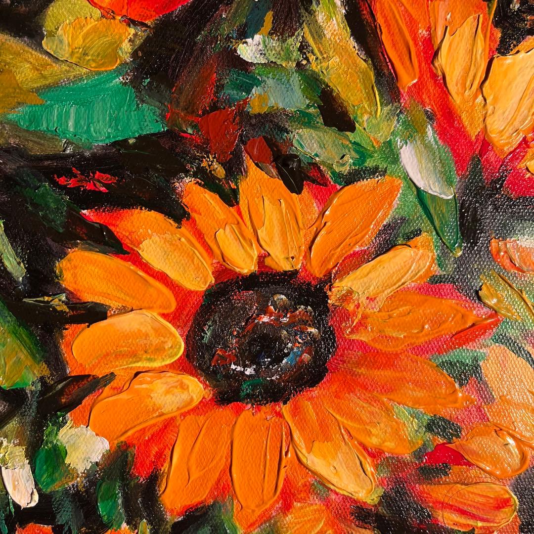 手書き油絵 ひまわり 額付 肉筆絵画 インテリア 油彩画