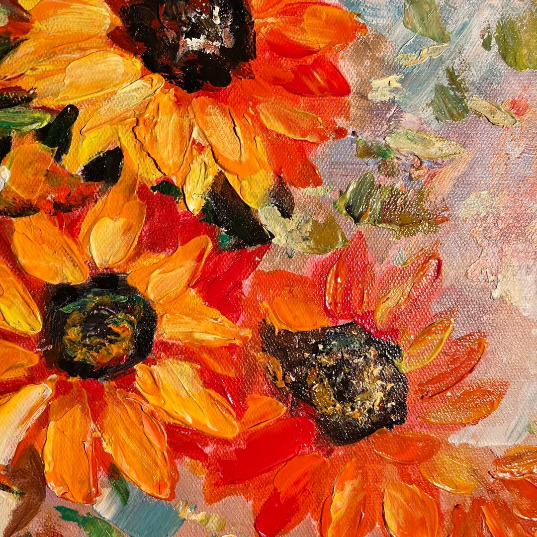 手書き油絵 ひまわり 額付 肉筆絵画 インテリア 油彩画