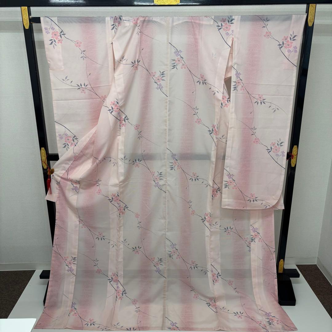 希少品 夏着物 夏振袖 裄67 小紋 絽 涼しげ 盛夏着物 化繊 AK-7585