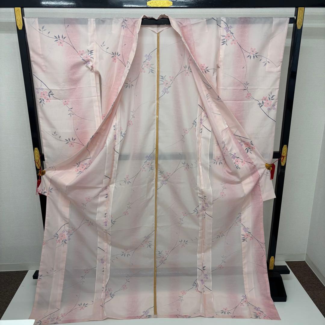 希少品 夏着物 夏振袖 裄67 小紋 絽 涼しげ 盛夏着物 化繊 AK-7585