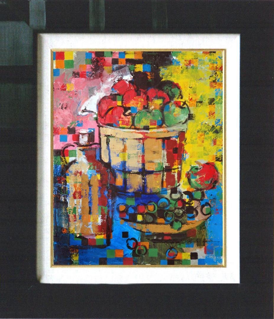 油絵 菅家令子 絵 絵画インテリア額付(白) uF6-063704 静物果物 瓶