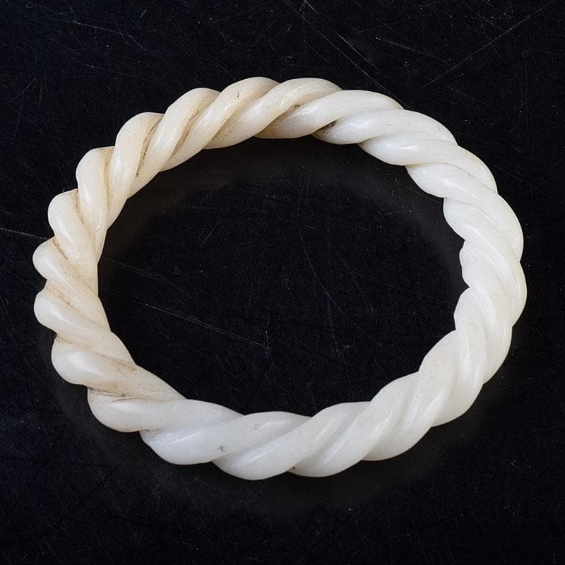 中国　玉石白玉彫刻　玉器　環　装飾品　C　8708E