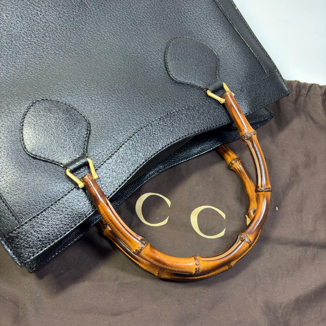 美品GUCCI グッチ バンブー ダイアナ ハンドバッグ レザー　黒 ブラック