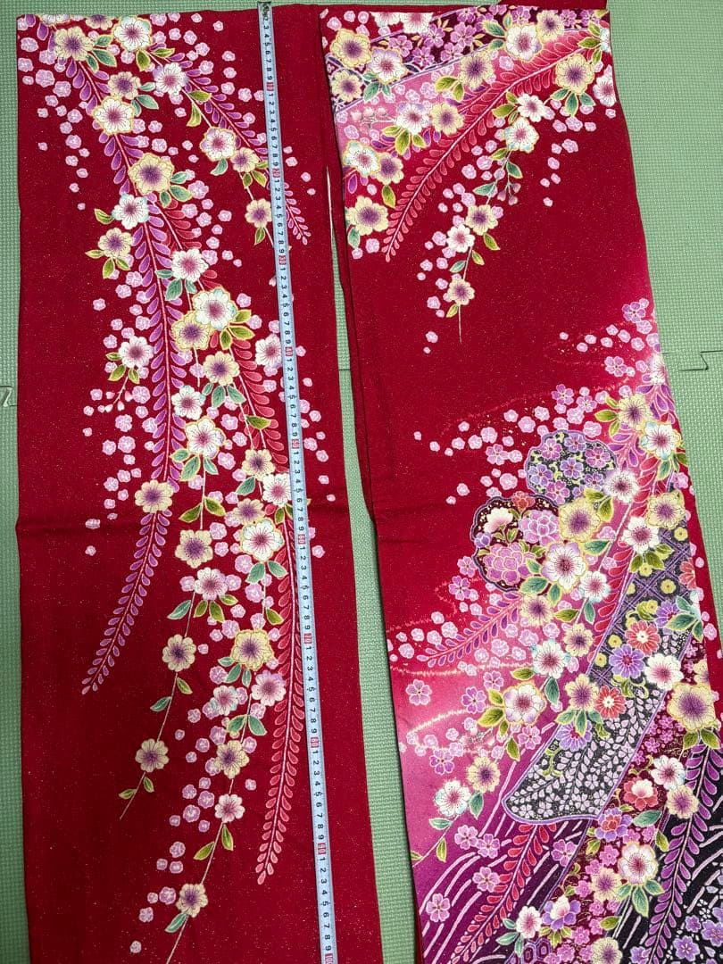 赤 花柄 振袖 着物　辻が花