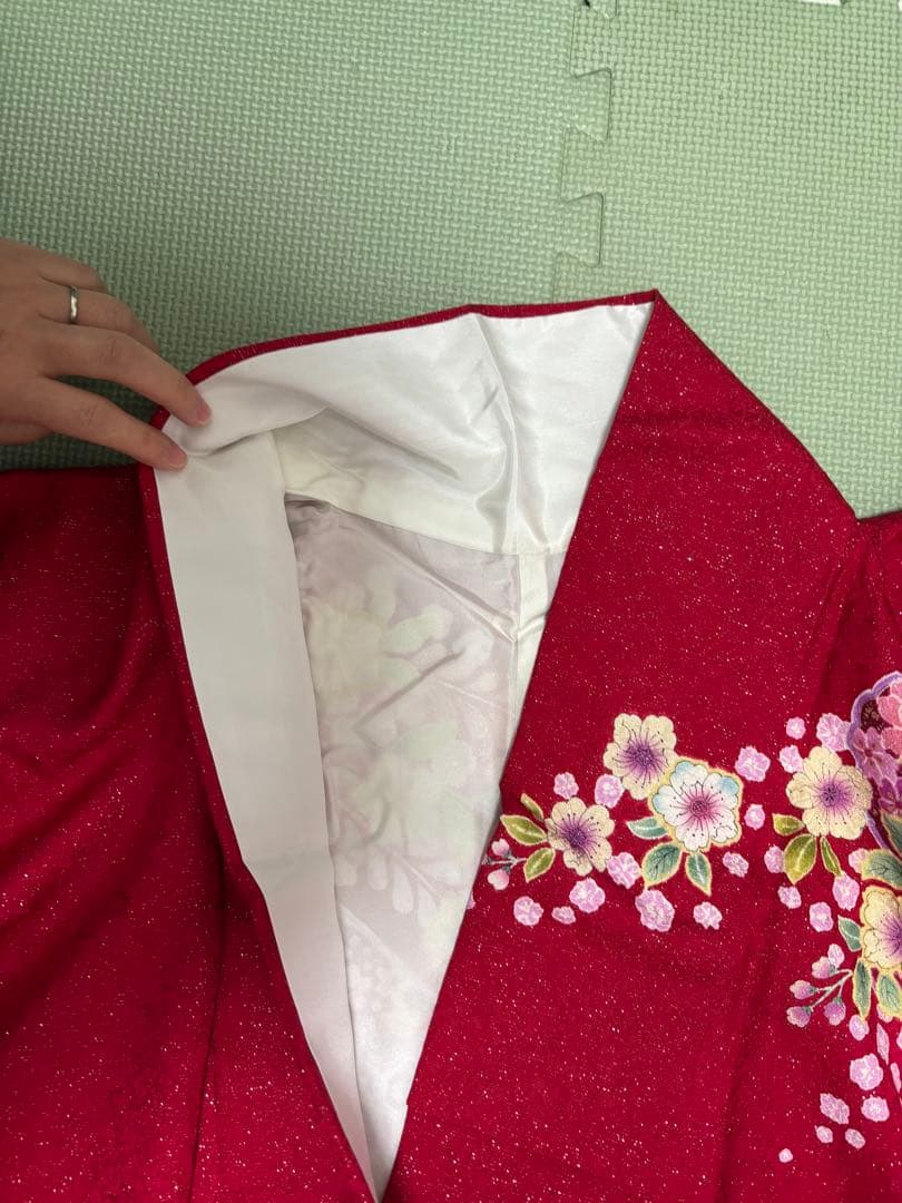 赤 花柄 振袖 着物　辻が花