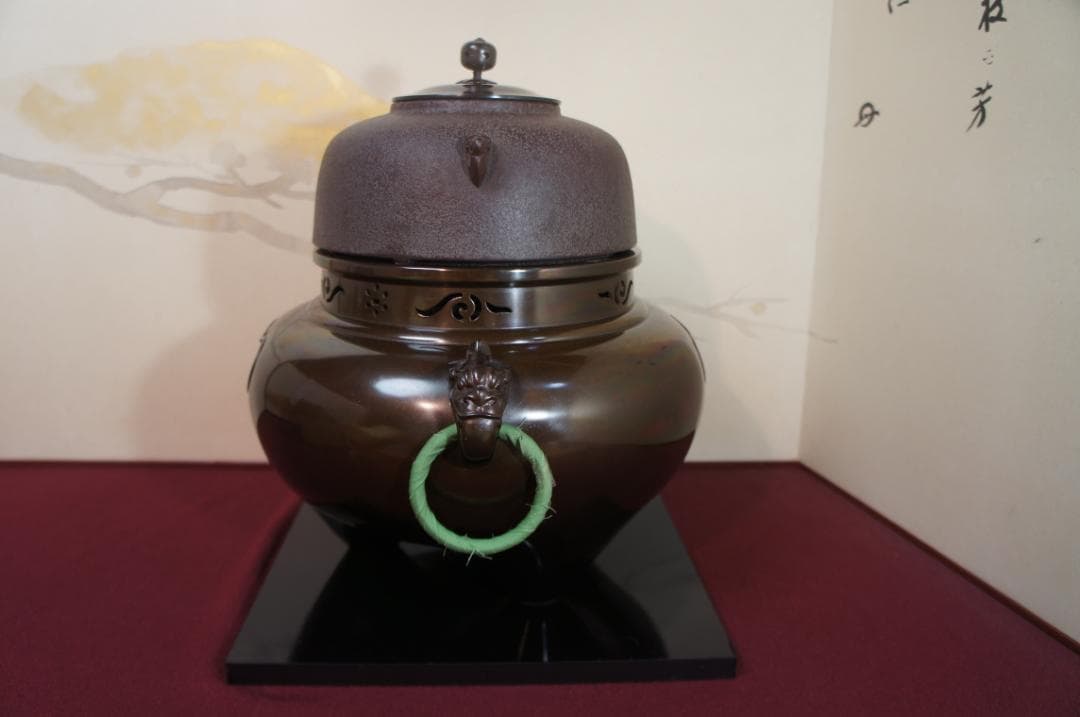 ☆美品 国宝経典作 真形釜添え唐銅鬼面風炉 唐銅蓋 釜鐶 電熱器他送料込み