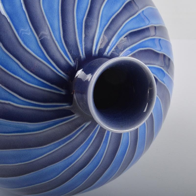 九谷焼　近藤満作　彩釉　線文花生　花瓶　共箱 V　R4208