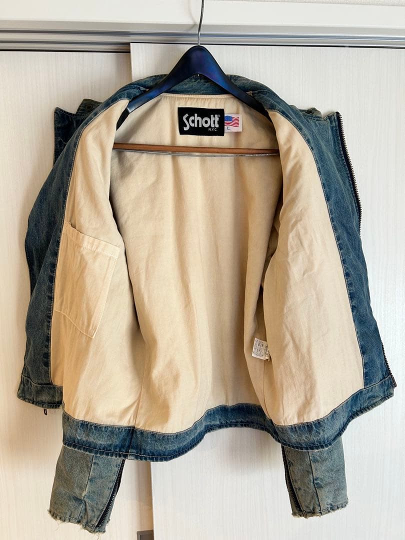 Schott シングルライダースジャケット デニム Lサイズ